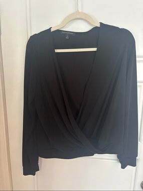 Banana Republic Black Draped Wrap-Front Long Sleeve Top